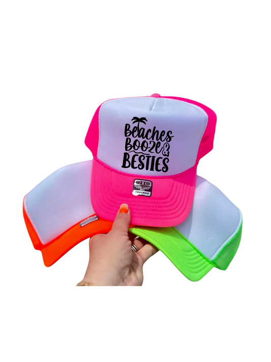 Beaches, Booze & BESTIES Neon Foam Trucker Hat